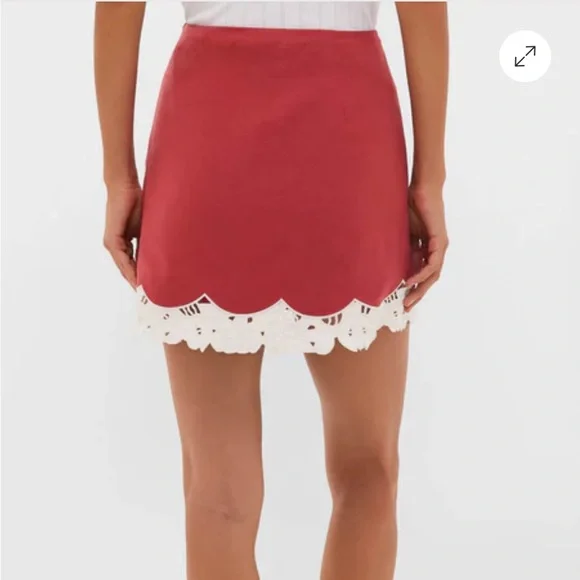 Tuckernuck Meg Mini Skirt Women Size S Red New Cotton Linen Eyelet Trim NYAP-12 - Picture 3 of 10